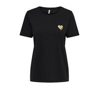 Only T-shirt con stampa a cuore maniche corte scollo rotondo Nero XS