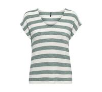 ONLY Onllira Life S/S V-Neck Top Jrs T-Shirt, Chinois Green/Stripes:Cloud Dancer, S Donna