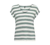 ONLY Onllira Life S/S V-Neck Top Jrs T-Shirt, Chinois Green/Stripes:Cloud Dancer, XL Donna