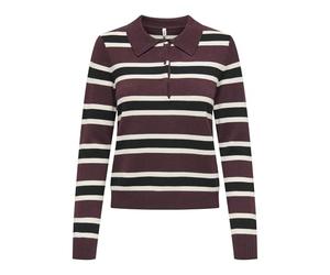 ONLY Onllondon LS Stripe Polo CC Knt, Cioccolato decadente, L Donna