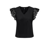 ONLY Onllou EMB S/S Frill Top Ptm T-Shirt, Nero, XS Donna