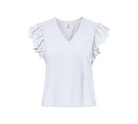 ONLY Onllou Life EMB S/S Frill Top Wvn, Bianco, S Donna