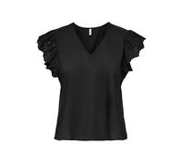 ONLY Onllou Life EMB S/S Frill Top Wvn, Nero, XS Donna