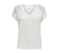 ONLY Onllouisa-Maglietta Corte T-Shirt, Cloud Dancer/Dettaglio: Maniche a Maniche + Sequins (Gunmetal), M Donna