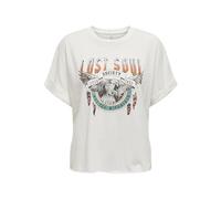 ONLY Onllucy Life S/S Wild Fold-up Topbox Jrs T-Shirt, Cloud Dancer/Print:Lost Soul Ethnic, S Donna