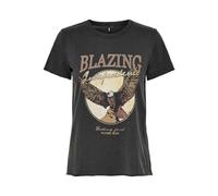ONLY ONLLUCY - Maglietta da Donna Stampata a Maniche Corte, Scollo Rotondo, con Scritta Stampata, Black/Print: Blazing, L