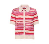 Only - Cardigan a maniche corte all'uncinetto beige e rosa a righe 40