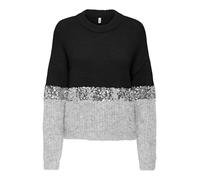 ONLY Onlmaine Life LS Sequin Block O-Neck Knt, Nero, XS Donna, Nero, XS