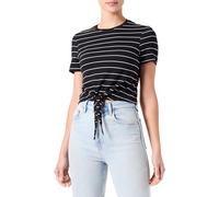 ONLY Onlmay Life S/S Short Knot Top Box Jrs - Maglietta da Donna, Black/Stripes:Cloud Dancer (Nadia), L