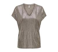 ONLY Onlmirinda S/S-Maglia con Scollo a V Top, Humus/Dettagli: Melange + Argento Metallizzato, S Donna