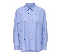 ONLY - Camicia blu a righe con cuoricini ricamati 36