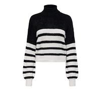 ONLY Onlpiumo L/S Stripe-Maglia a Girocollo Maglione, Nero/Strisce: Cloud Dancer, L (Pacco da 3) Donna
