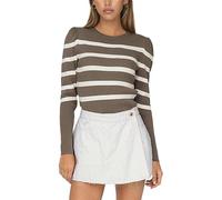 Only Onlsally L/S Puff Maglione Knt Noos, Maglione Donna, Walnut/Stripes:Cloud Dancer, XXL