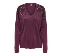 ONLY Onlstarry LS Sequin Boxy V-Neck Knt, Mauve Wine, S