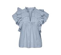 ONLY Onlsunny Capsl Frill Wvn Noos Top con Scollo A V Manica Corta E Volant, Blu, M Donna