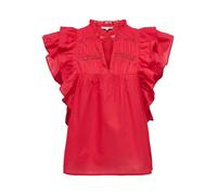 ONLY Onlsunny Capsl Frill Wvn Noos Top con Scollo A V Manica Corta E Volant, Rosso-High Risk Red, S Donna