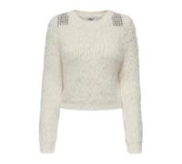 Only Onlsuri LS Bling Crop O-Collo Prm Knt Maglione da Donna, Cloud Dancer-Dettagli: Argento, L, Cloud Dancer - Dettagli: Argento, L