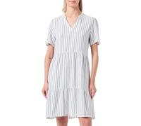 ONLY ONLTIRI-Caro S/S V-Neck Lin Dress CC Pnt Vestito, Bianco Brillante, a Strisce: Academy navale, S Donna