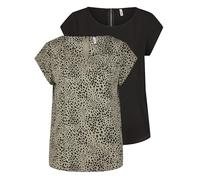 Only Onlvic Maglietta da donna, girocollo, a maniche corte, estiva, motivi basic, tinte bianco, nero, verde, rosa, blu, taglie 34-44, confezione da 2