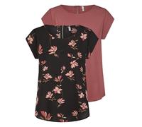 Only Onlvic Maglietta da donna, girocollo, a maniche corte, estiva, motivi basic, tinte bianco, nero, verde, rosa, blu, taglie 34-44, confezione da 2