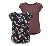 ONLY Onlvic S/S Solid AOP Top Ptm, Maglietta a Maniche Corte, Confezione da 2 Pezzi (Confezione A: Rose Brown/Night Sky Flower Print), 46 (EU) / 50 (IT)