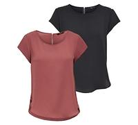 ONLY Onlvic S/S Solid Top Noos Wvn - Maglietta da Donna, Rosso/Nero (1 x Apple Butter/1 x Black), 40 (EU) / 44 (IT)