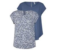 ONLY ONLVIC - Top da donna con scollo rotondo, vestibilità normale, a maniche corte, con chiusura lampo, motivo estivo, nero, verde, rosa, blu, 34, 36, 38, 40, 42, 44, Indaco vintage (15284243), 50
