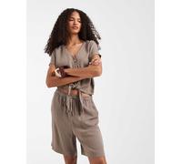 ONLY - Pantaloncini in misto lino marrone in coordinato 34