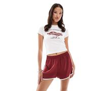 ONLY - Pantaloncini in raso bordeaux con profili a contrasto-Rosso 44