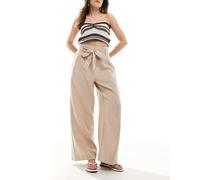 ONLY - Pantaloni a fondo ampio beige allacciati in vita-Neutro 44