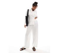 ONLY - Pantaloni a fondo ampio in misto lino bianchi in coordinato-Grigio S L30