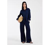 Only - Pantaloni a fondo ampio in seersucker blu navy in coordinato 44