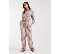 ONLY - Pantaloni allacciati in vita in misto lino beige e rosso a righe in coordinato 34