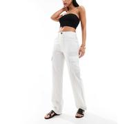 ONLY - Pantaloni cargo ampi in misto lino bianchi a righe-Bianco 38