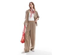 ONLY - Pantaloni con fondo ampio in misto lino color marrone in coordinato 34