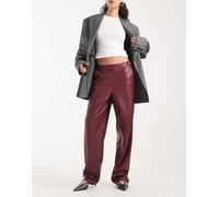 ONLY - Pantaloni dritti a vita alta bordeaux in pelle sintetica-Rosso 42