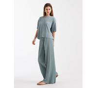 ONLY - Pantaloni plissé a fondo ampio color ottanio chiaro in coordinato-Blu 36