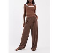 ONLY - Pantaloni sartoriali a fondo ampio marrone cioccolato 32
