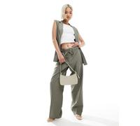 ONLY - Pantaloni sartoriali dritti grigio salvia con laccio in coordinato-Verde 40