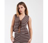 ONLY Petite - Canotta in maglia marrone a righe in coordinato 50
