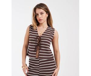ONLY Petite - Canotta in maglia marrone a righe in coordinato 50