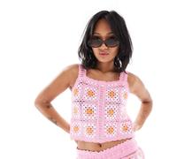 ONLY Petite - Crop top all'uncinetto rosa a fiori in coordinato 48