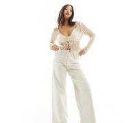 ONLY Petite - Juicy - Jeans a fondo ampio écru a vita alta-Bianco W27 L28