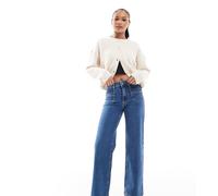 ONLY Petite - Juicy - Jeans a vita alta blu lavaggio medio con fondo ampio e tasche W32 L28