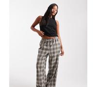 ONLY Petite - Pantaloni a fondo ampio grigi a quadri-Grigio XXS