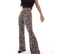 ONLY Petite - Pantaloni a zampa a coste con stampa leopardata-Marrone 44-46