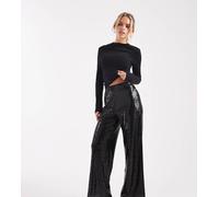 ONLY Petite - Pantaloni neri a vita alta con paillettes-Nero 40