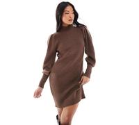 ONLY Petite - Vestito maglia accollato marrone con maniche a campana 50