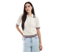 ONLY - Polo a maniche corte in maglia beige con righe-Neutro 44