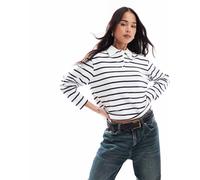 ONLY - Polo a maniche lunghe bianca e blu a righe-Blu navy 42